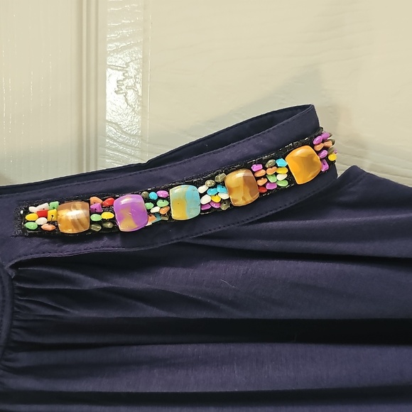 Vintage Venus Open Arm W Beaded Strips & Beaded Neckline Blue Top LARGE - Picture 4 of 16